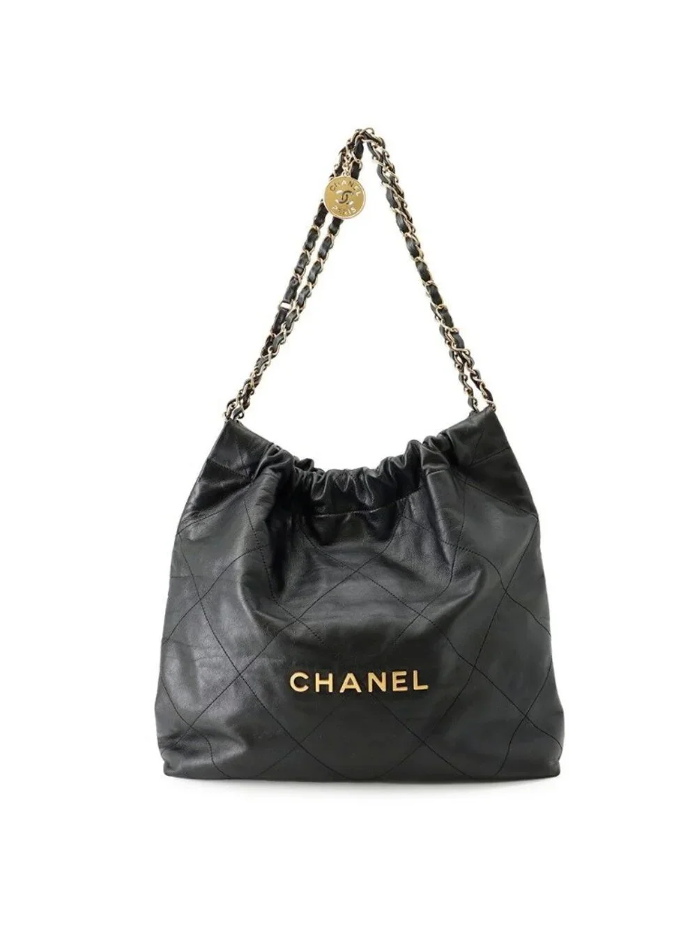Chanel Chain Shoulder Bag 22 Calf Leather Black